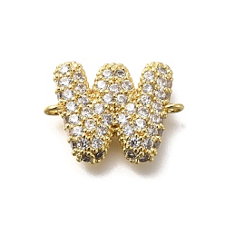 Letter W Латунные микро-паве кубические цирконии буквы ссылки, для изготовления именных ожерелий, долговечный, без кадмия и без свинца, Буква W, 13.5x18x4 мм, отверстие : 1.2 мм