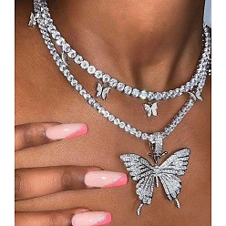 Платина 2шт. ожерелья из сплава со стразами и чашкой в виде бабочки для женщин, платина, 14.57~18.11 дюйм (37~46 см)