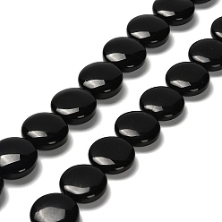 Обсидиан Природные обсидиана бисер нитей, плоско-круглые, 15x6 мм, отверстие : 1 мм, около 26 шт / нитка, 14.65'' (37.2 см)