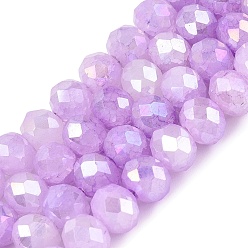 Medium Orchid Dyed Crackle Imitation Jade Glass Beads Strands, Rondelle, AB Color Plated, Faceted, Medium Orchid, 7.5x6~6.5mm, Hole: 1.2~1.6mm, about 55~61pcs/strand, 13.58~15.35 inch(34.5~39cm)