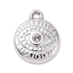 Stainless Steel Color Tarnish Resistant 304 Stainless Steel Charms, Flat Round with Eye Pattern Charms, Stainless Steel Color, Fit for 2.5mm Rhinestone, 14x12x2.5mm, Hole: 1.4mm