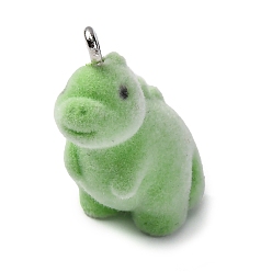 Зеленый Кулоны из флокированной смолы, динозавр, с железной платиной петлей, зелёные, 22~24x11x12~13 мм, отверстие : 1.8~2 мм