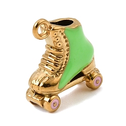 Lime 304 Stainless Steel Enamel Pendants, Roller Skates Charms, Ion Plating(IP), Real 18K Gold Plated, Lime, 19x17x7mm, Hole: 2mm