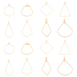 Doré  304 pendentifs en fil d'acier inoxydable, conclusions de boucle d'oreille, formes mixtes, or, 48 pcs / boîte