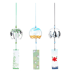 (52) Непрозрачная лаванда 3шт 3 стиль японские стеклянные полукруглые колокольчики, бумажный кулон с благословением, для украшения балкона садового патио, разноцветные, 380~385 мм, 1 шт / стиль