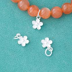 Серебро Изящные серебряные цветочные подвески, с прыжковых колец, серебряные, 10x7.5x2.5 мм, отверстие : 4 мм