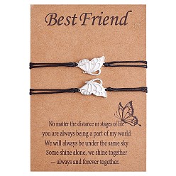 Белый 2Набор браслетов с звеньями-бабочками из латуни и эмали, регулируемые браслеты bff для женщин, платина, белые, 4-3/4~9 дюйм (12~23 см)