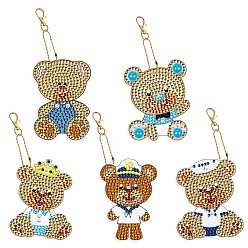 Ours Bricolage bricolage 5 kit de porte-clés de peinture au diamant pcs, y compris le panneau acrylique, fermoir porte-clés, chaîne de perles, sac de strass en résine, stylo collant diamant, plaque de plateau et pâte à modeler, Motif Ours