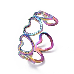 Rainbow Color Ионное покрытие (ip) 304 полое кольцо из нержавеющей стали в форме сердца, открытая манжета для женщин, Радуга цветов, размер США 7 1/4 (17.5 мм)