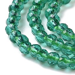 Light Sea Green Transparent Glass Beads Strands, Faceted Round, Light Sea Green, 2x2mm, Hole: 0.6mm, about 184pcs/strand, 14.49''(36.8cm)