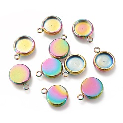 Rainbow Color Ионное покрытие (ip) 304 подвеска из нержавеющей стали с кабошоном, плоско-круглые, Радуга цветов, лоток : 8 мм, 13x10x3 мм, отверстие : 1.8 мм