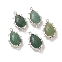 Зеленый Авантюрин Подвески из натурального зеленого авантюрина, с петлями из латуни с платиновым покрытием, граненые, слеза, 24x14.5x5 мм, Отверстие : 1.2 мм & 1.4 мм