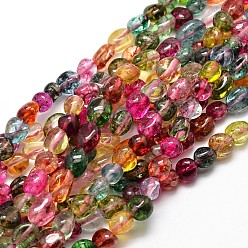 Mixed Color Dyed Natural Crackle Quartz Nuggets Beads Strands, Tumbled Stone, Mixed Color, 5~10x6~7x3~7mm, hole: 1mm, about 14.9 inch~15.7 inch