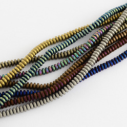 (52) Непрозрачная лаванда Гальванизировать немагнитных синтетический гематит бисер пряди, Heishi бусы, Плоский круглый / диск, разноцветные, 4x2 мм, отверстие : 1 мм, около 198 шт / нитка, 15.7 дюйм
