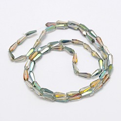 Dark Sea Green Faceted Rainbow Plated Teardrop Electroplated Glass Beads Strands, Dark Sea Green, 10x4mm, Hole: 1mm, about 60pcs/strand, 23.6 inch