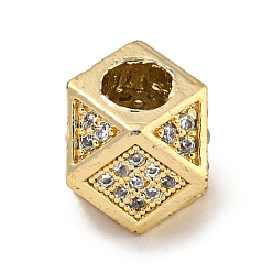 Real 18K Gold Plated Brass Micro Pave Black/Clear Cubic Zirconia Beads, Polygon, Real 18K Gold Plated, 7x7x7mm, Hole: 3.5mm