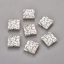 Argent Antique Perles en alliage de style tibétain, sans plomb & sans nickel & sans cadmium , carrée, argent antique, longueur d'environ 15 mm ,  largeur de 15 mm, épaisseur de 3.5mm, Trou: 1.5mm