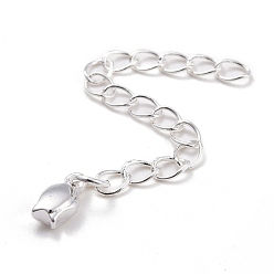 Silver Brass Chains Extender, with Rose Charms, Silver, 52x3mm