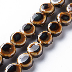 Коричневый Бусины из фарфора и керамики ручной работы, фантазии античного стекла фарфора, плоско-круглые, кофе, 10.5~12x5.5~7 мм, отверстие : 2 мм, около 28~29 шт / нитка, 12.28~12.72 дюйм (31.2~32.3 см)