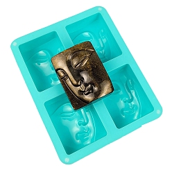Turquoise Moules à bougies en silicone rectangle avec visage, bricolage, moules à bougies, turquoise, 20x16x3.8 cm, Diamètre intérieur: 8x6x3.5 cm