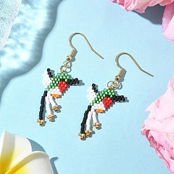 Разноцветный 304 серьги-подвески в виде птиц из бисера из нержавеющей стали Miyuki, золотые, красочный, 49.5x23.5 мм