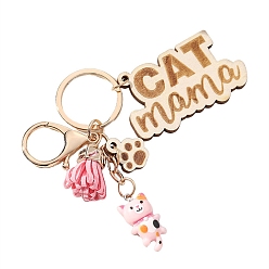 Pink Деревянные брелки, украшения для сумок и кошельков, с подвесками в виде кошек из смолы, розовые, 9x5 см