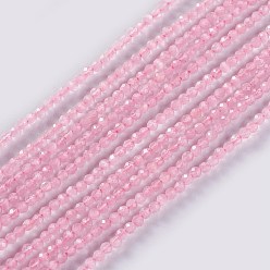 Pink Glass Beads Strands, Faceted, Round, Pink, 2x2mm, Hole: 0.4mm, about 193~197pcs/strand, 14.17 inch~15.51 inch(36~39.4cm)