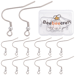 Platinum 12Pcs Titanium Alloy Earring Hooks, with Horizontal Loop, French Hooks with Coil and Ball, Platinum, 20 Gauge, 28x22x3mm, Hole: 2mm, Pin: 0.8mm