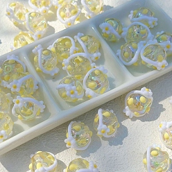 Желтый Акриловые бусины, бусины ручной работы, круглая с цветком, желтые, 16 мм, отверстие : 3 мм