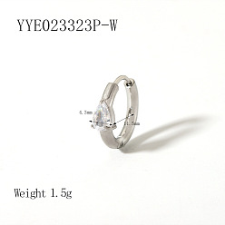 Прозрачный Элегантные 304 серьги-кольца из нержавеющей стали с кубическим цирконием, слеза, серебряные, прозрачные