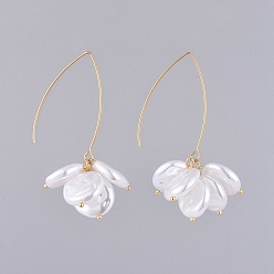 White ABS Plastic Imitation Pearl Beads Dangle Earrings, with Golden Plated 304 Stainless Steel Earring Hooks, White, 60mm, Pin: 0.7mm