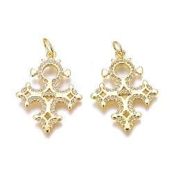 Golden Messing micro pave klare zirkonia anhänger, mit Ringe springen, langlebig überzogen, Kreuz, golden, 27.5x20x2.5 mm, Bohrung: 4 mm