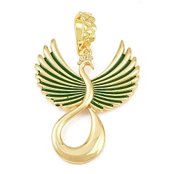 Verde Colgantes de latón esmaltado, encantos de pavo real, sin plomo y cadmio, chapado en rack, larga duración plateado, real 18 k chapado en oro, verde, 50 mm
