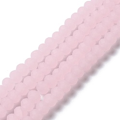 Pink Однотонные стеклянные бусины с имитацией нефрита, граненые, матовые, рондель, розовые, 8 мм, отверстие : 1 мм, около 60~62 шт / нитка, 39~40 см