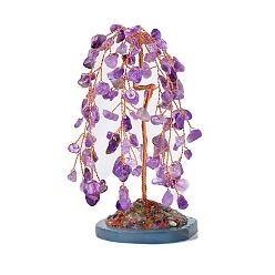 Аметист Натуральные аметистовые чипсы дерево жизни украшения, Медная проволока, энергетический камень фэн-шуй, подарок для женщин и мужчин, медитация, 40~45x100~110 мм