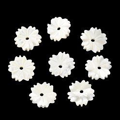 Floral Blanca Cuentas talladas de concha de trochus natural, flor, blanco floral, 12x2.5~2.8 mm, agujero: 1.4 mm