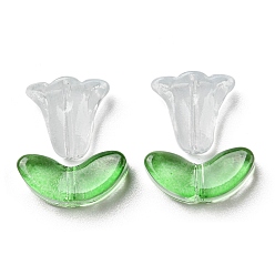 Светло-Синий Стеклянные бусины, Цветок и лист ипомеи, голубой, 10x10.5x5.5 мм, отверстие : 1 мм, 6.5x14x4.5 мм, отверстие : 1 мм, 20 шт / пакет