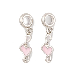 Platinum Rack Plating Alloy Pink Enamel European Dangle Charms, Musical Note Large Hole Pendants, Platinum, 28.5mm, Hole: 4.5mm