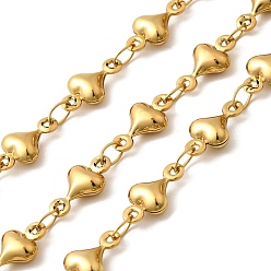 Настоящее золото 18K 304 ссылка цепи из нержавеющей стали сердце, несварные, с катушкой, реальный 18 k позолоченный, 12x6.5x3.5 мм, 5 м / рулон