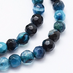 Prussian Blue Natural Agate Beads Strands, Dyed & Heated, Round, Faceted, Prussian Blue, 4mm, Hole: 0.5mm, about 92pcs/strand, 14.57 inch(37cm)