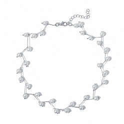 Серебро Ожерелья-чокеры из сплава и искусственного жемчуга в виде цветка для свадебных украшений, кремово-белые, серебряные, 12.80 дюйм (32.5 см)