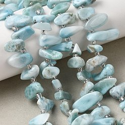 Ларимар Природные ларимар бисер нитей, самородки, Топ пробуренной, с бисером, 10~28x4~12x4~8 мм, отверстие : 0.9 мм, около 42~56 шт / нитка, 15.16''~15.55'' (38.5~39.5 см)