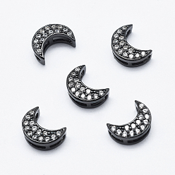 Черный Цвет Металла Латунные микро проложить кубического циркония подвески, многожильных ссылки, без кадмия, без никеля и без свинца, луна, металлический черный , 8x6x3 мм, отверстие : 1x2.5 мм