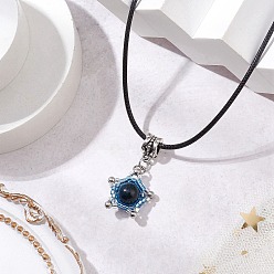 Синий Ожерелья с подвесками в виде звезд из окрашенного натурального тигрового глаза и стеклянных бусин, ожерелья из черного вощеного хлопкового шнура для женщин, синие, 17.72 дюйм (45 см)