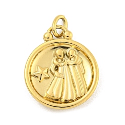 Gemini 304 Stainless Steel Pendants Rhinestone Settings, Round with Constellations, Gemini, 20.5x17x3.5mm, Hole: 3.5x2mm, Fit for 0.9mm Rhinestone