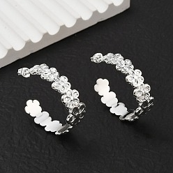 Серебро 304 серьги из нержавеющей стали, c-образный, серьги-кольца, серебряные, 32.5x11.5 мм