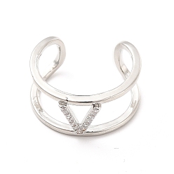 Letter V Кольцо-манжета с открытой буквой из прозрачного кубического циркония, платиновое латунное кольцо с двумя линиями для женщин, без свинца и без кадмия, letter.v, размер США 6 (16.5 мм)