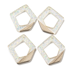 Прозрачный АВ Деревянные подвески, смола и золотая фольга, многоугольник, ясно AB, 36x33x4 мм, отверстие : 2 мм