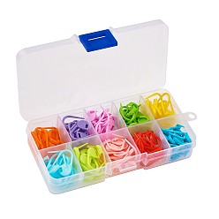 Mixed Color Plastic Knittings, Crochet Locking Stitch Markers Holder, Mixed Color, 22x11x3mm, about 120pcs/box