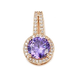 Light Gold Латунные микро проложить кубического циркония подвески, круглые подвески, долговечный, без свинца и без кадмия, золотой свет, 20x11.5x6 мм, отверстие : 7x2 мм